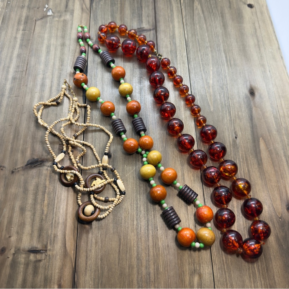 🤎 Vintage Boho Statement Necklace Set – 3 Pieces